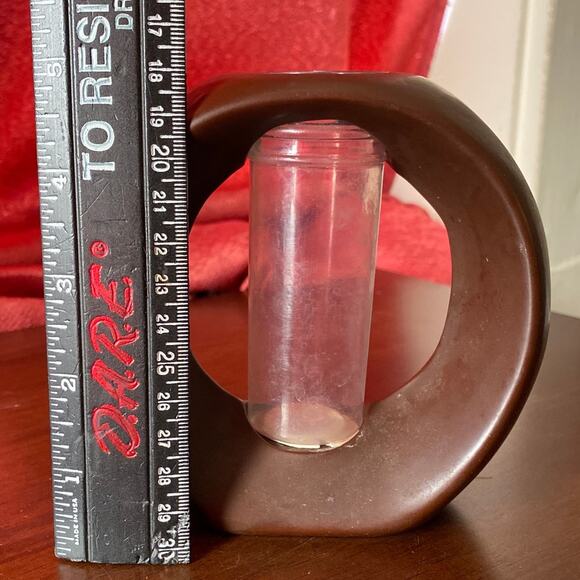 Mid Century Modern Brown Donut Vase Fall Autumn Minimalist Propagation Ikebana - Picture 3 of 10